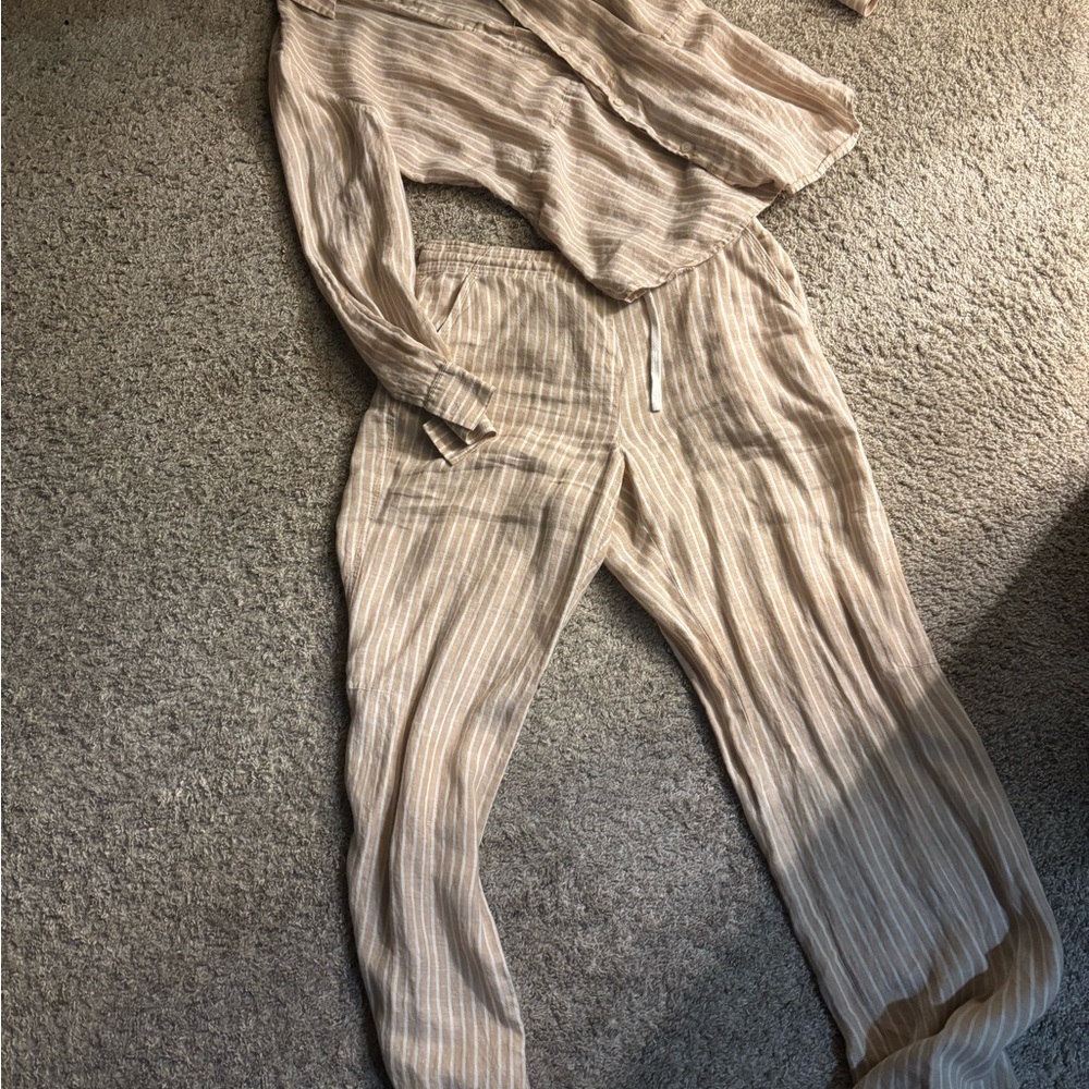 Perry Ellis Beige Striped Jumpsuit